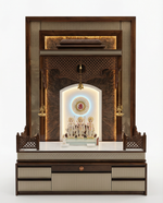 White Corian Mandir with LED Backlit Om Panel — 72" Floor-Standing Pooja Temple