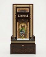 White Corian Mandir with LED Backlit Om Panel — 72" Floor-Standing Pooja Temple