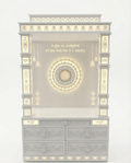 Premium Corian Mandir | Luxury White Marble Finish Home Temple with Lighting Backlit Om Panel, Gayatri Mantra Engraving & Storage Drawers | Customizable Pooja Unit for Living Room | Indian Temple Furniture