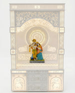 White Corian Mandir with LED Backlit Om Panel — 72" Floor-Standing Pooja Temple