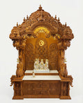 ISKCON-Style Heavy-Carved Sagwan Mandir — Grand Traditional Wooden Temple